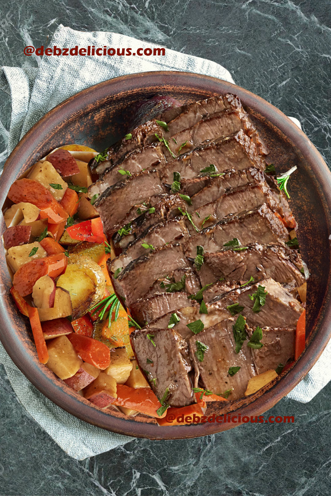 Pot Roast Beef With Vegetables and Potatoes in Oven